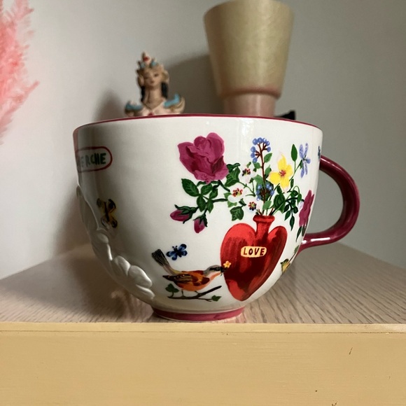 Anthropologie Nathalie Lete Titania Embossed Flowers Heart Love Mug - Picture 1 of 7